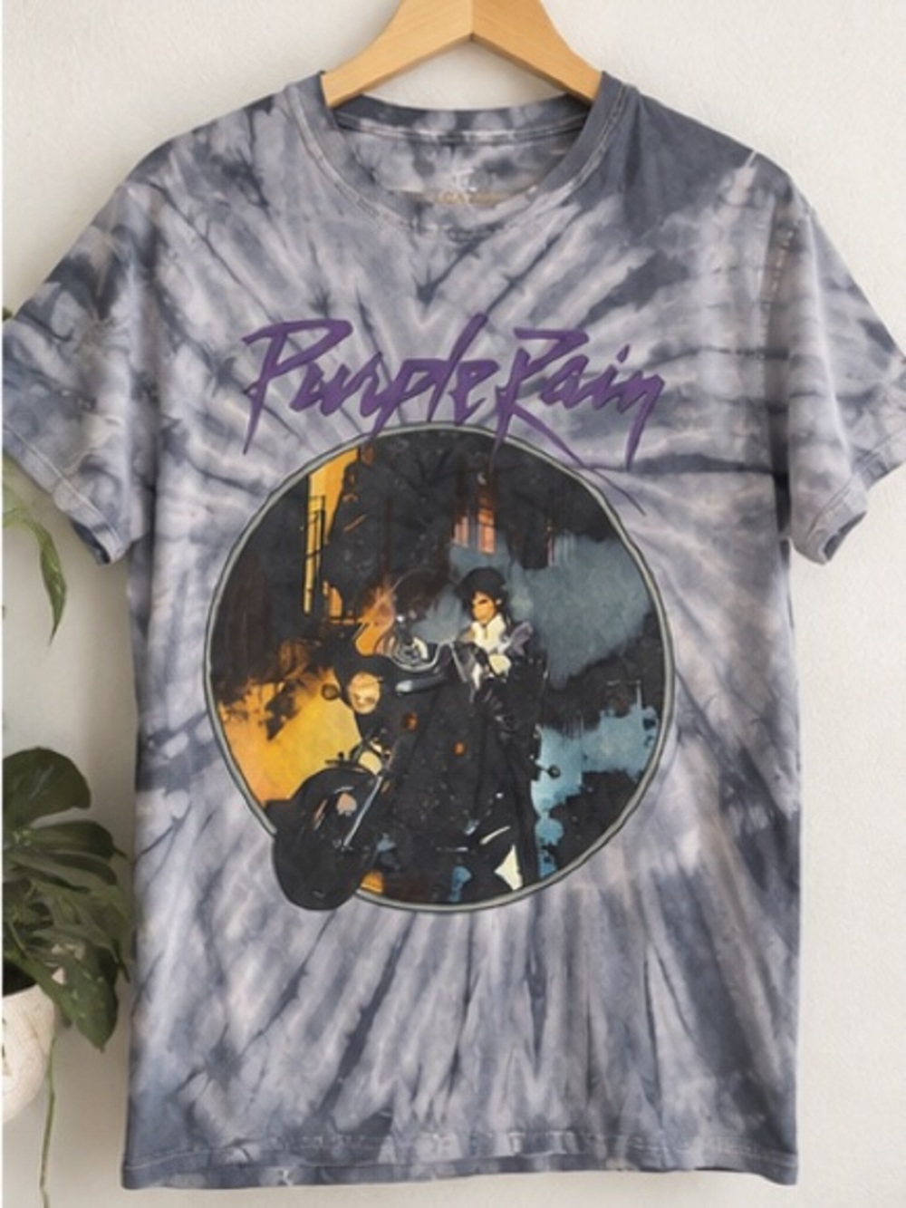 Prince Purple Rain Official Tie Dye Graphic T-Shirt Gray Purple
